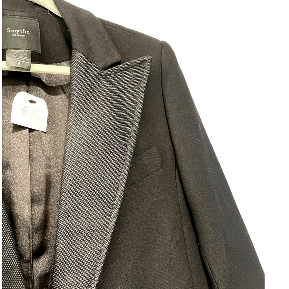 Smythe 4 Classic Wool One Button Blazer Textured Wide Lapel Tuxedo Jacket Black - Picture 8 of 13